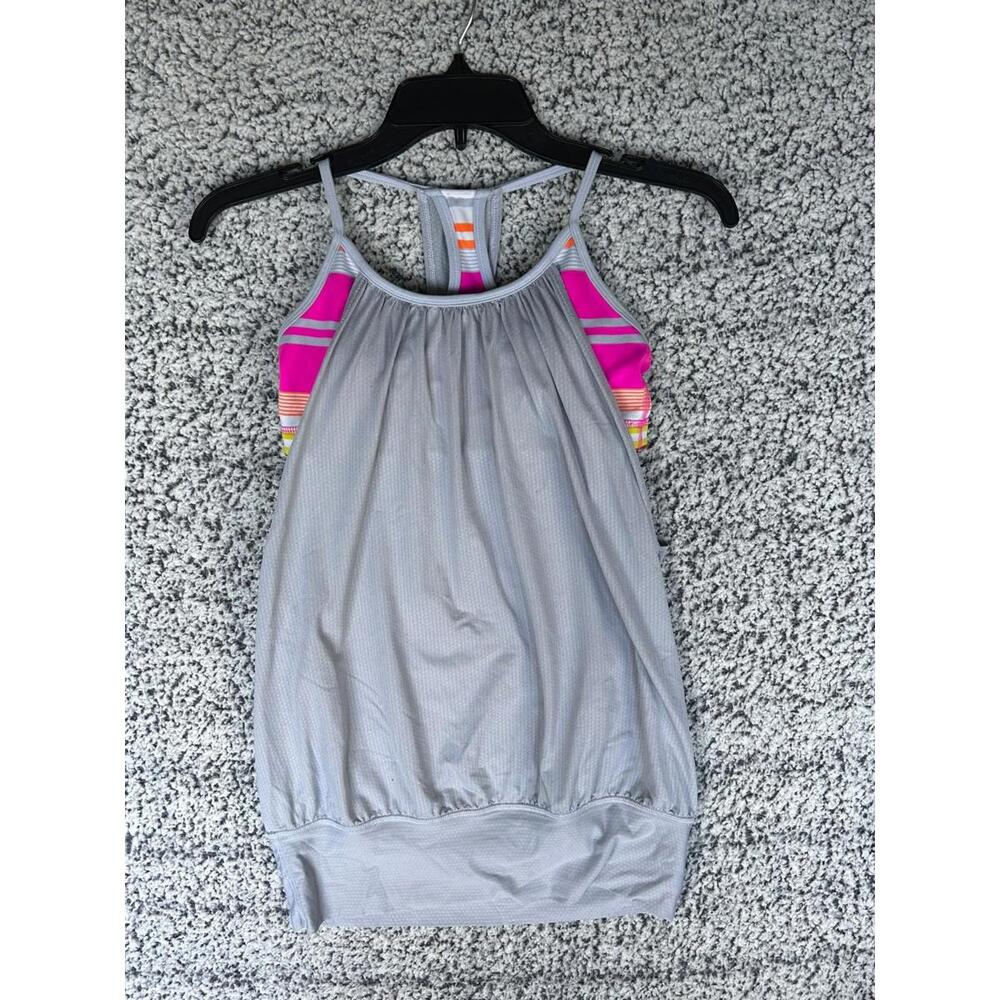 Lululemon No Limits Tank Size 4 Gray Pink Striped Built In Bra
